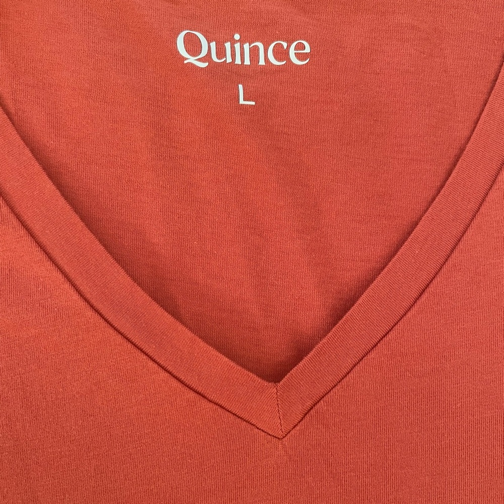 Quince modal cotton Women's V-Neck Orange tee in Color burnt sienna - Picture 2 of 7